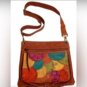 Fossil leather multicolor patchwork crossbody
